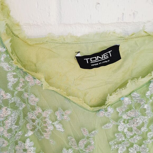 Tonet Made in Italy Lace Metallic Cinch Waist Raw Hem Contemporary sz: L - Picture 7 of 7